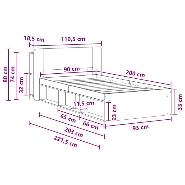 Sänkykehys varastolla Betoninharmaa 90 x 200 cm Tekninen puu