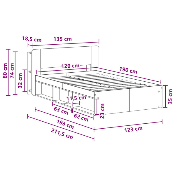 Sänkykehys varastolla Vanha puu 4FT Small Double Tekninen puu