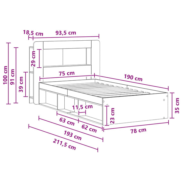 Sänkykehys varastolla päätyllä Betoninharmaa 2FT6 Small Single