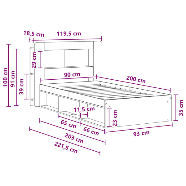 Sänkykehys varastolla Betoninharmaa 90 x 200 cm Tekninen puu