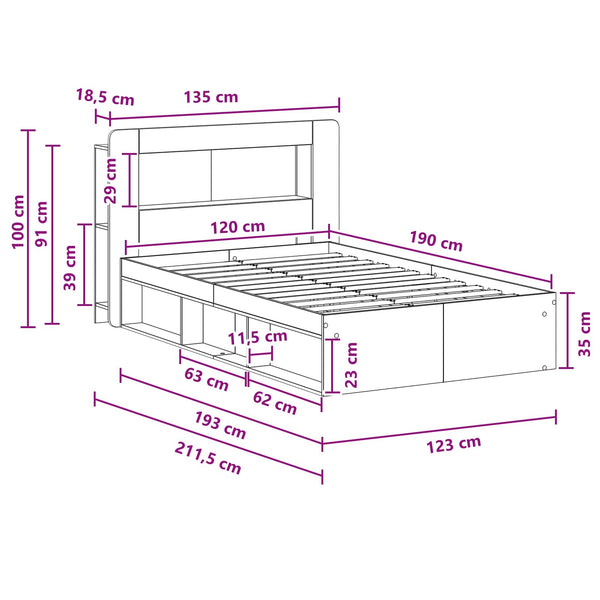 Sänkykehys varastolla Vanha puu 4FT Small Double Tekninen puu
