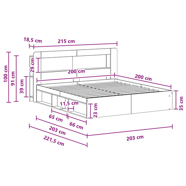 Sänkykehys varastolla päätyllä Musta 200 x 200 cm Tekninen puu