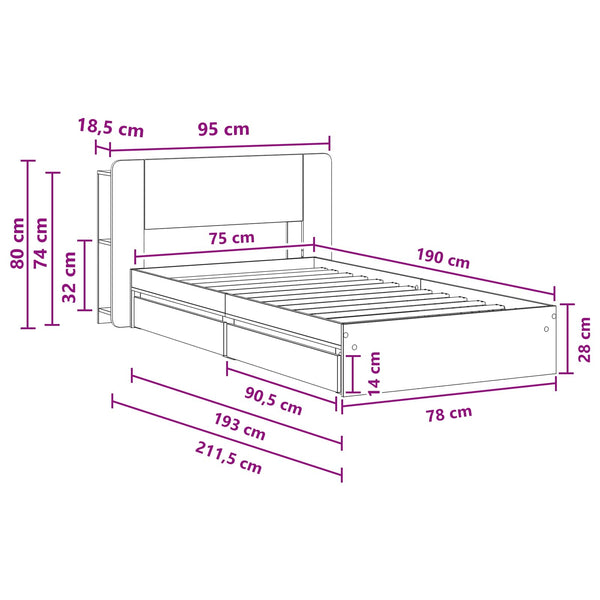 Sänkykehys varastolla Musta 2FT6 Small Single Tekninen puu