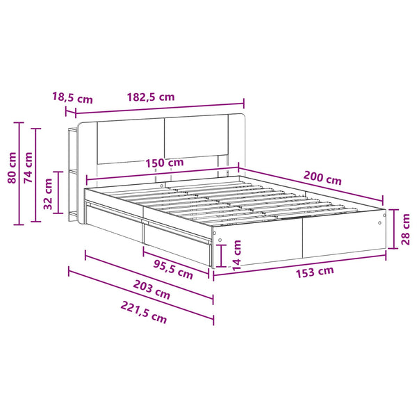 Sänkykehys varastolla Betoninharmaa 5FT King Size Tekninen puu