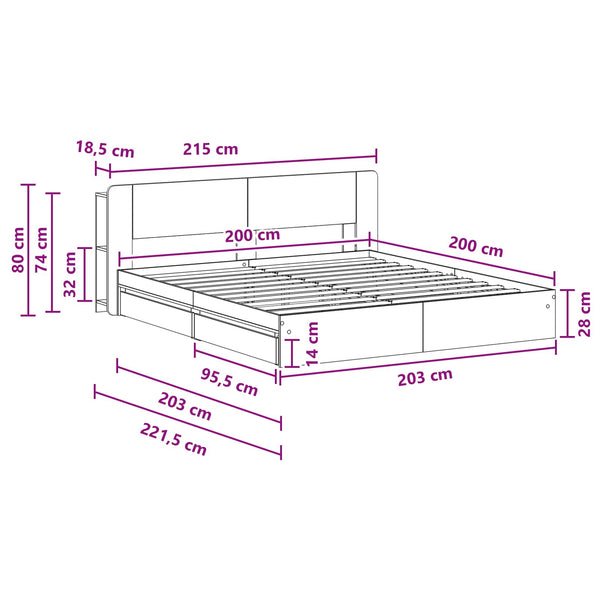 Sänkykehys varastolla Betoninharmaa 200 x 200 cm Tekninen puu