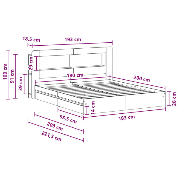 Sänkykehys varastolla Harmaa Sonoma 6FT Super King Size
