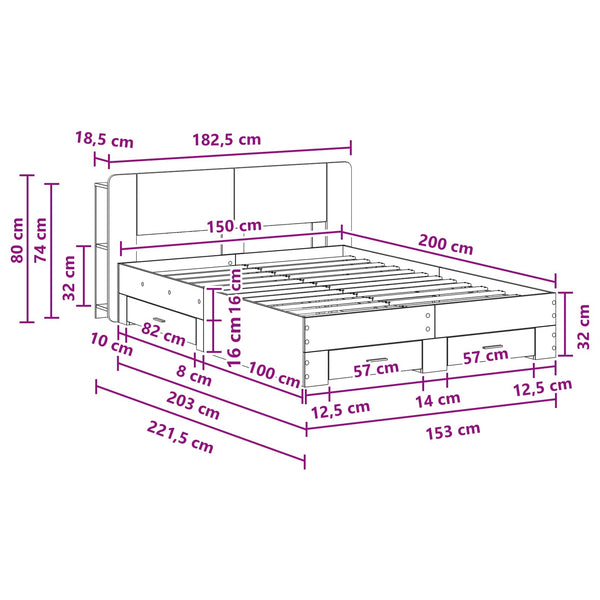 Sänkykehys varastolla Sonoma-tammi 5FT King Size Tekninen puu