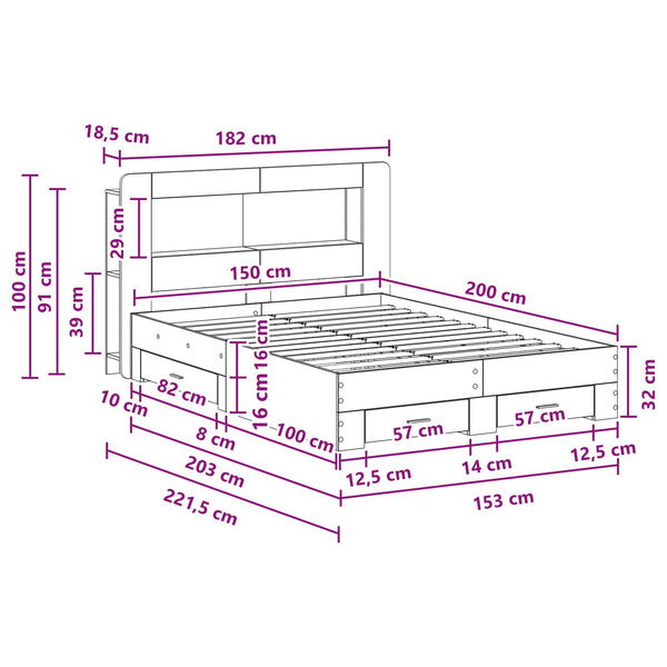 Sänkykehys varastolla Sonoma-tammi 5FT King Size Tekninen puu