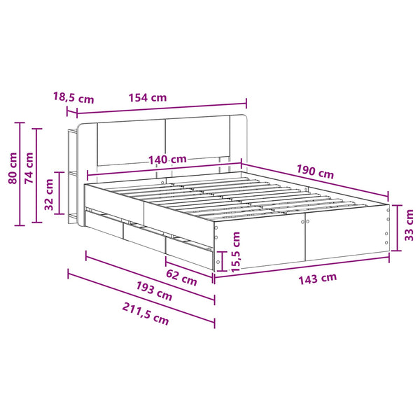 Sängynrunko säilytyksellä ja päänäytöllä Savutammi 4FT6 Double