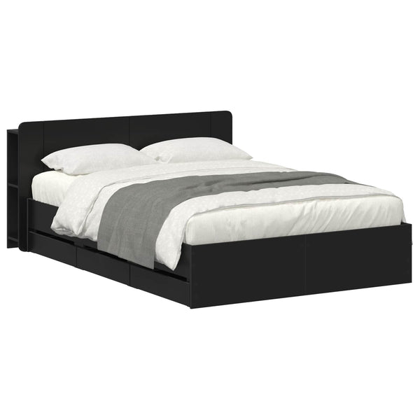 Sängynrunko säilytyksellä ja päänäytöllä Musta 5FT King Size