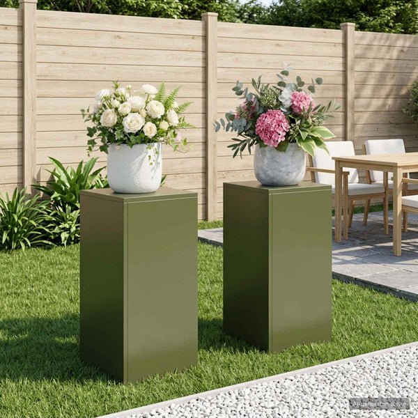 Kasviteline 2 pcs Oliivinvihreä 30 x 30 x 60 cm Teräs