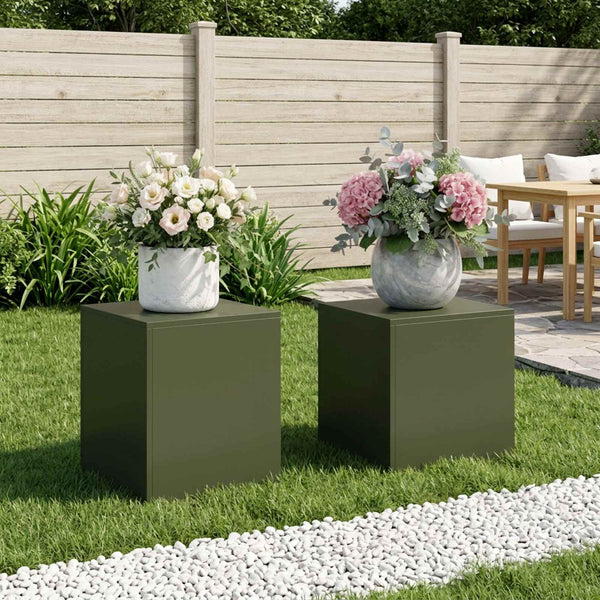 Kasviteline 2 pcs Oliivinvihreä 40 x 40 x 40 cm Teräs