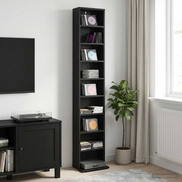 CD-kaappi Musta tammi 33 x 23,5 x 175 cm Tekninen puu