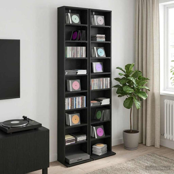 CD-kaappi 2 kpl Musta tammi 33 x 23,5 x 175 cm Tekninen puu