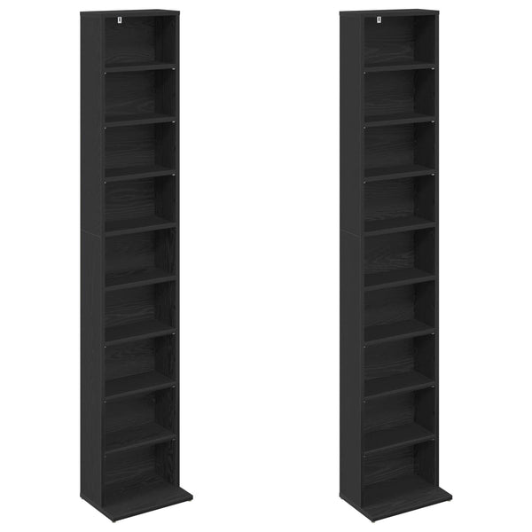 CD-kaappi 2 kpl Musta tammi 33 x 23,5 x 175 cm Tekninen puu