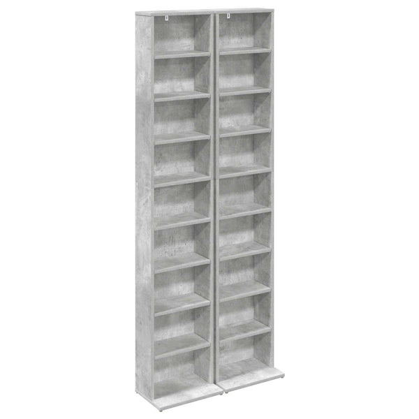 CD-kaappi 2 kpl Betoninharmaa 33 x 23,5 x 175 cm Tekninen puu