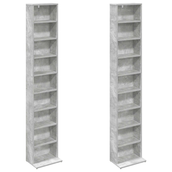 CD-kaappi 2 kpl Betoninharmaa 33 x 23,5 x 175 cm Tekninen puu