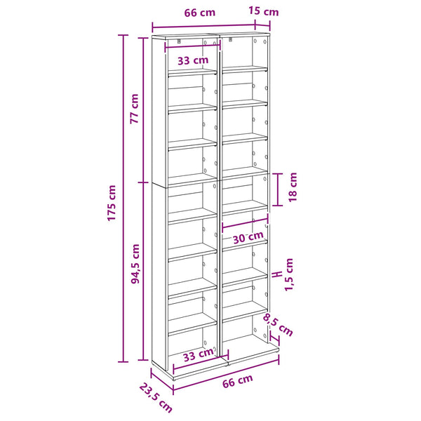 CD-kaappi 2 kpl Betoninharmaa 33 x 23,5 x 175 cm Tekninen puu