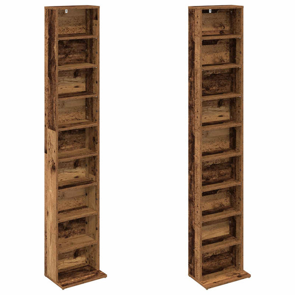 CD-kaappi 2 kpl Vanha puu 33 x 23,5 x 175 cm Tekninen puu