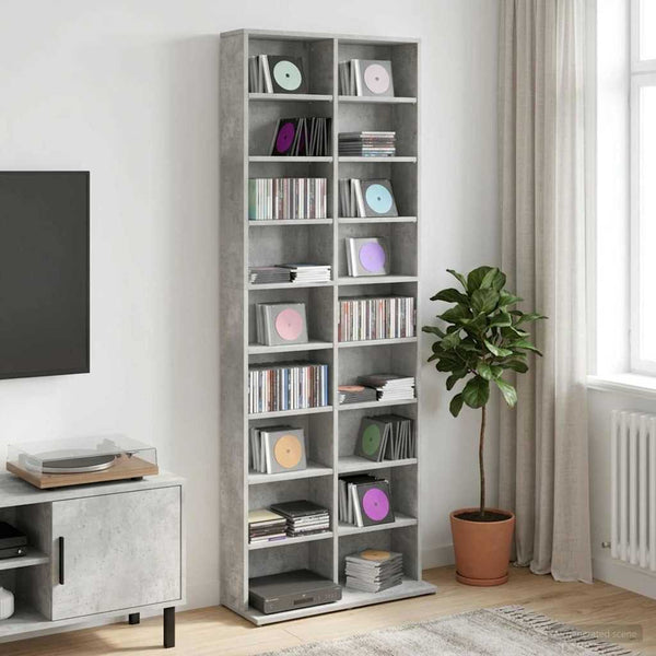 CD-kaappi Betoninharmaa 65 x 23,5 x 175 cm Tekninen puu