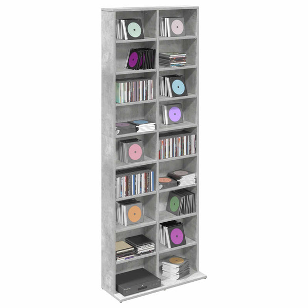CD-kaappi Betoninharmaa 65 x 23,5 x 175 cm Tekninen puu