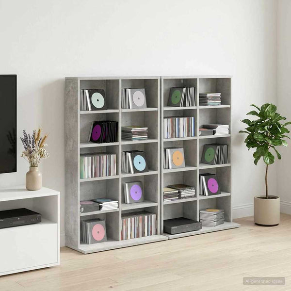 CD-kaappi 2 kpl Betoninharmaa 65 x 23,5 x 97,5 cm Tekninen puu