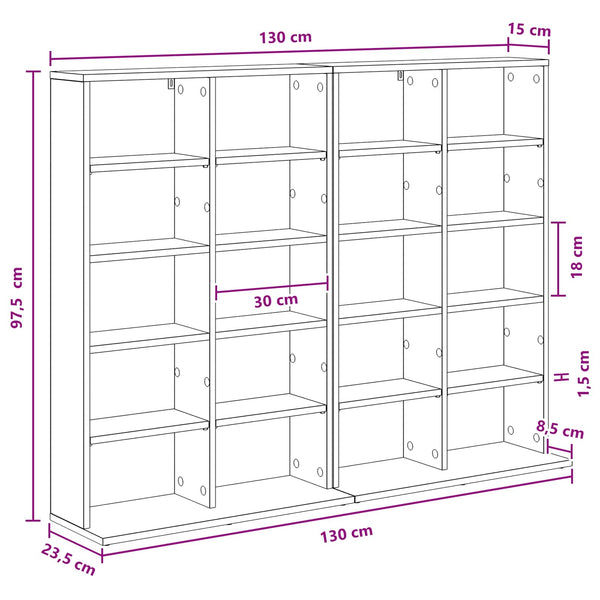 CD-kaappi 2 kpl Savutammi 65 x 23,5 x 97,5 cm Tekninen puu