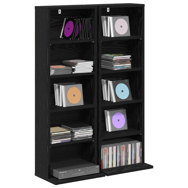 CD-kaappi 2 kpl Musta tammi 33 x 23,5 x 97,5 cm Tekninen puu