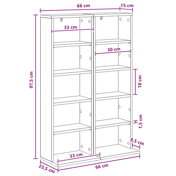 CD-kaappi 2 kpl Musta tammi 33 x 23,5 x 97,5 cm Tekninen puu