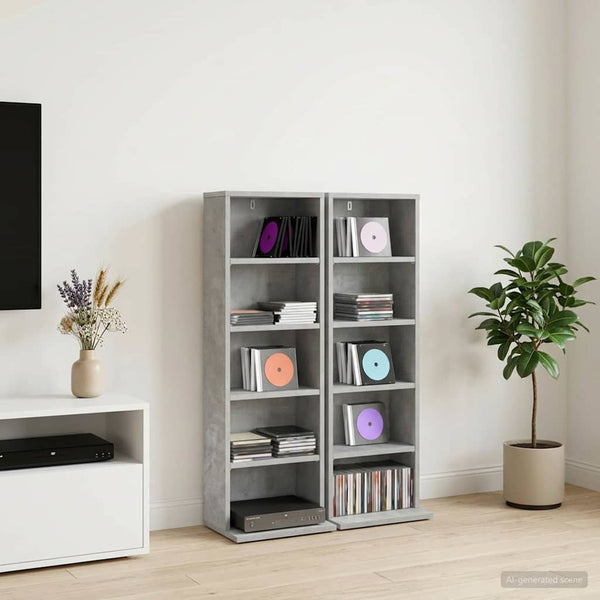 CD-kaappi 2 kpl Betoninharmaa 33 x 23,5 x 97,5 cm Tekninen puu
