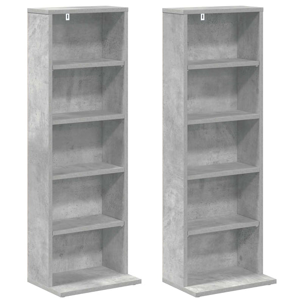 CD-kaappi 2 kpl Betoninharmaa 33 x 23,5 x 97,5 cm Tekninen puu