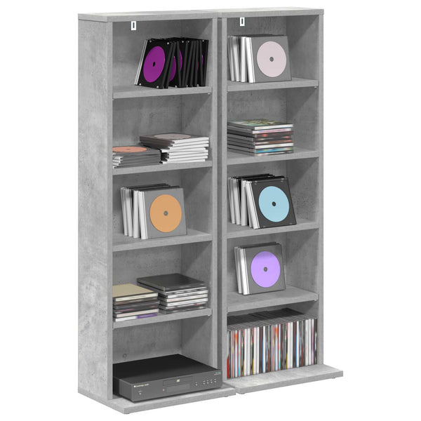 CD-kaappi 2 kpl Betoninharmaa 33 x 23,5 x 97,5 cm Tekninen puu