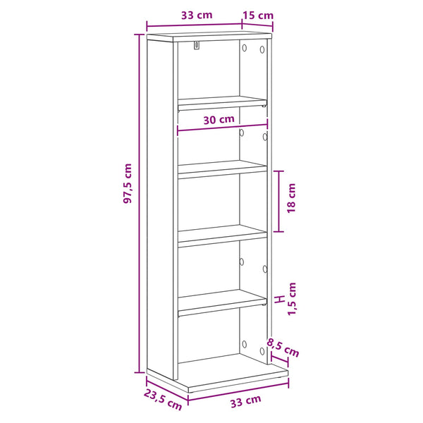 CD-kaappi Savutammi 33 x 23,5 x 97,5 cm Tekninen puu