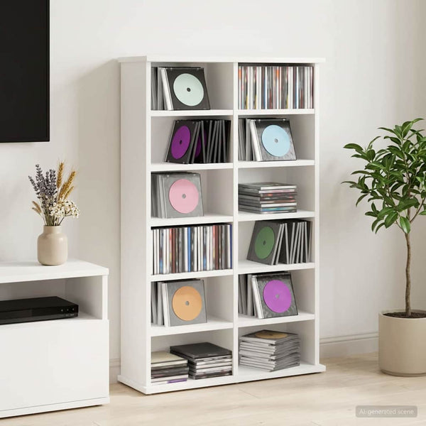 CD-kaappi valkoinen 60 x 17 x 92 cm Tekninen puu