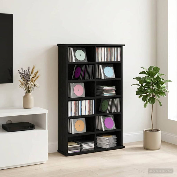 CD-kaappi Musta tammi 60 x 17 x 92 cm Tekninen puu