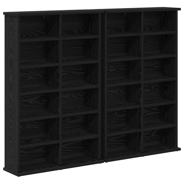 CD-kaappi 2 kpl Musta tammi 60 x 17 x 92 cm Tekninen puu