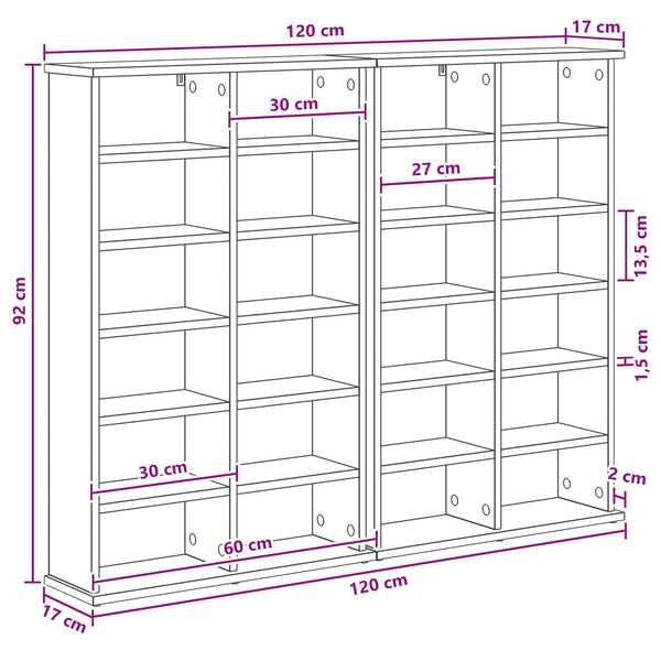 CD-kaappi 2 kpl Savutammi 60 x 17 x 92 cm Tekninen puu