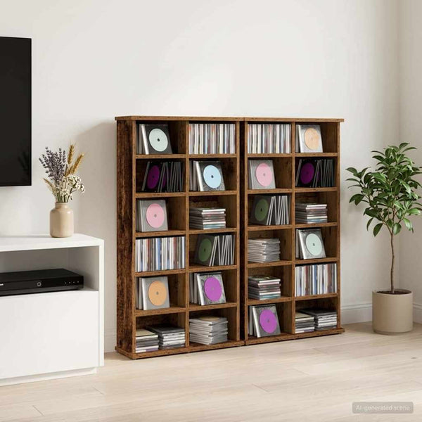 CD-kaappi 2 kpl Vanha puu 60 x 17 x 92 cm Tekninen puu