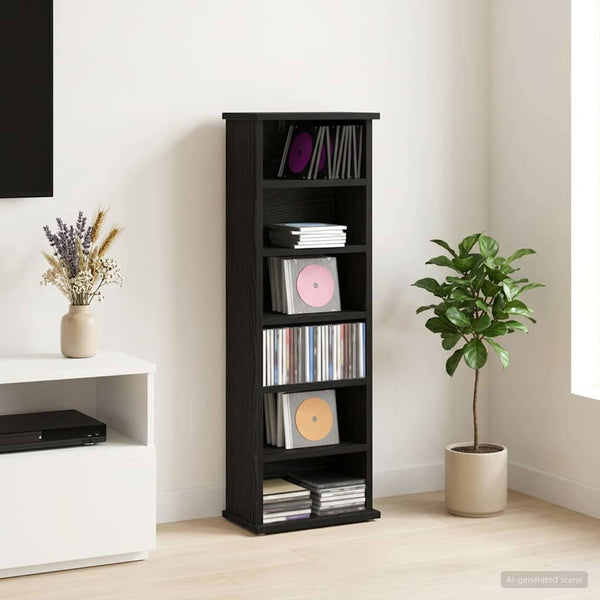 CD-kaappi Musta tammi 60 x 17 x 92 cm Tekninen puu