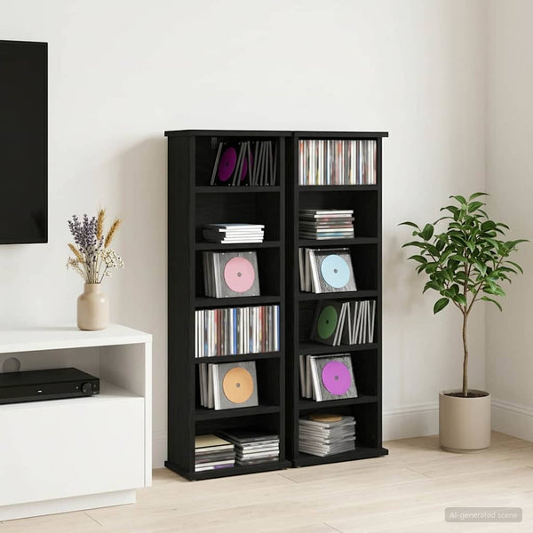 CD-kaappi 2 kpl Musta tammi 60 x 17 x 92 cm Tekninen puu