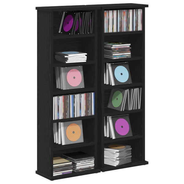CD-kaappi 2 kpl Musta tammi 60 x 17 x 92 cm Tekninen puu