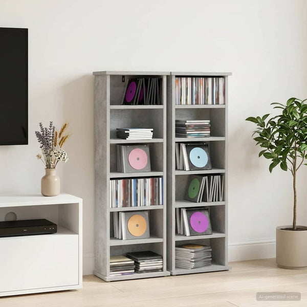 CD-kaappi 2 kpl Betoninharmaa 60 x 17 x 92 cm Tekninen puu