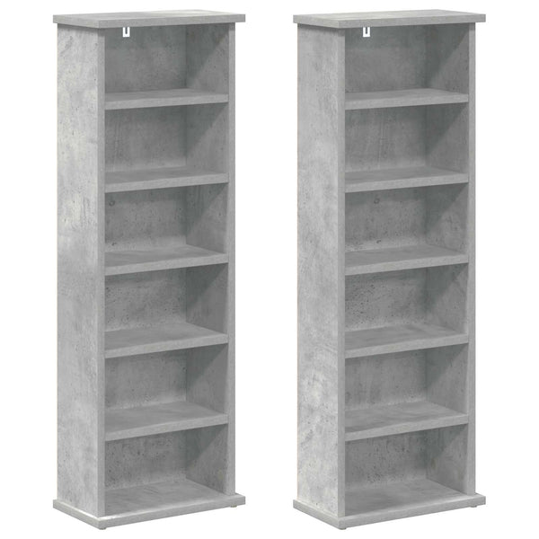CD-kaappi 2 kpl Betoninharmaa 60 x 17 x 92 cm Tekninen puu