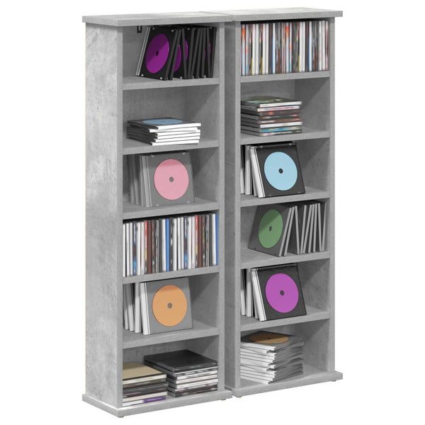 CD-kaappi 2 kpl Betoninharmaa 60 x 17 x 92 cm Tekninen puu