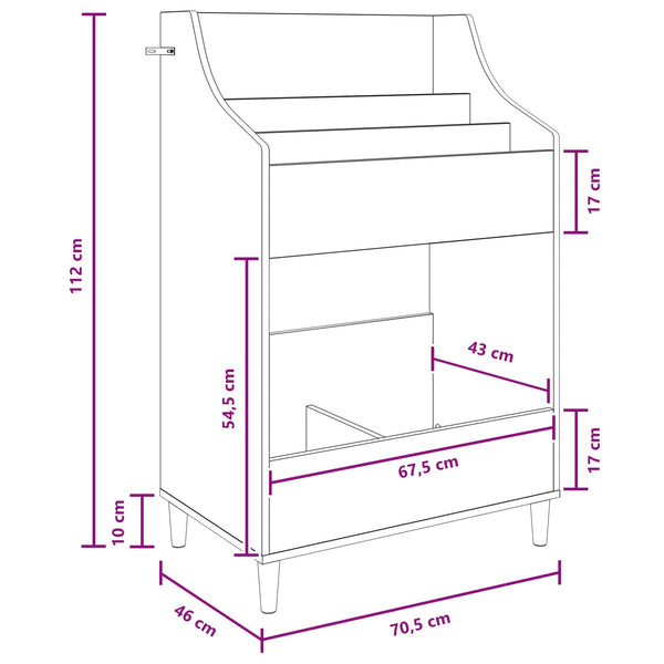 Mediatilat Betoninharmaa 70,5 x 46 x 112 cm Tekninen puu