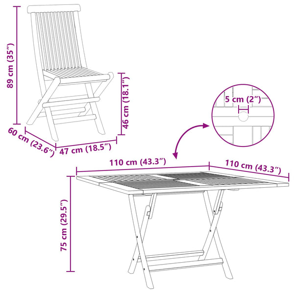 Puutarhan Bistro Set 3 kpl Luonnollinen Tiikkipuu