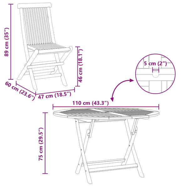 Puutarhan Bistro Set 3 kpl Luonnollinen Tiikkipuu