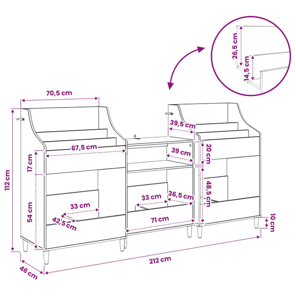 Mediatasot Setti 3 kpl Artisaanitammi 212 x 46 x 112 cm