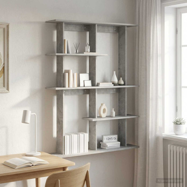 Seinähylly Betoninharmaa 102 x 20 x 130 cm Tekninen puu