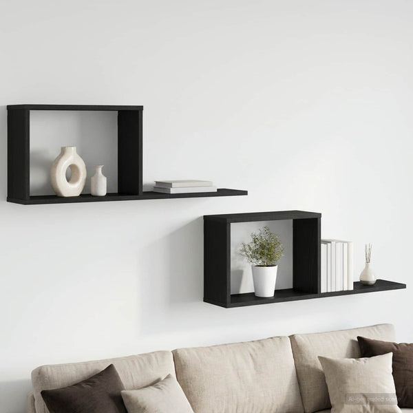 Kelluvat hyllyt 2 kpl Musta tammi 80 x 15 x 30 cm Tekninen puu